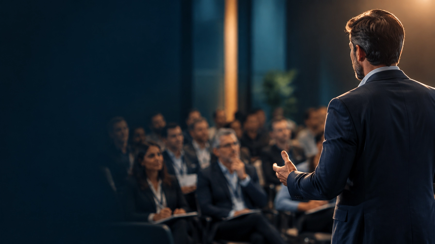 A speaker addresses an engaged audience of business leaders